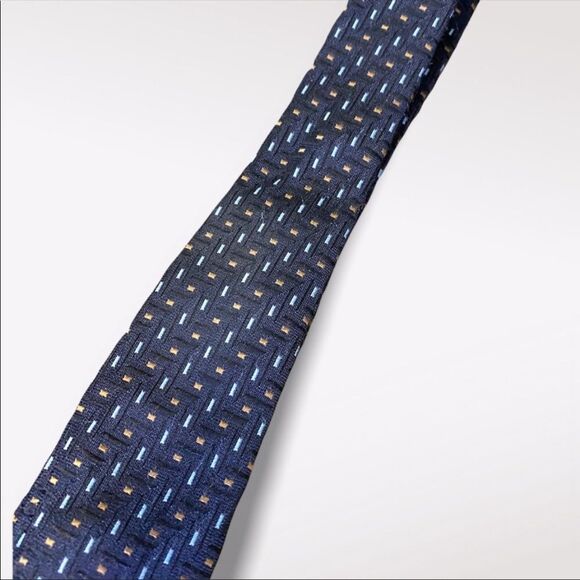 BELLISSIMO | Midnight Blue Patterned 100% Silk Tie - Picture 7 of 7